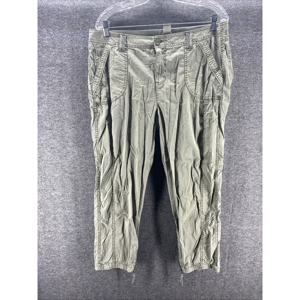 Chicos Pants Womens 2 Green High Rise Stretch Ankle Zip Capri Flat Front